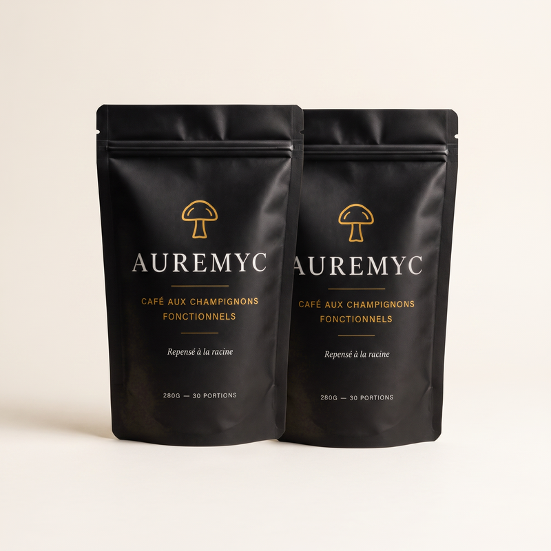 Deux sachets de café aux champignons fonctionnels Auremyc