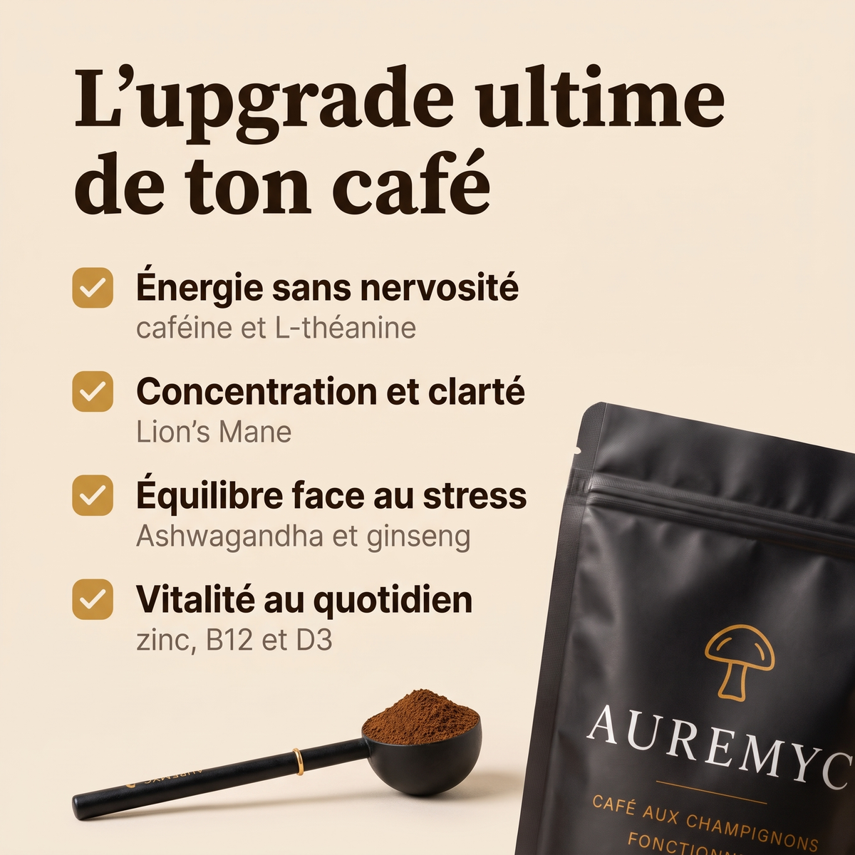 Le café Auremyc : énergie douce, vrai goût de café, prêt en dix secondes