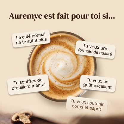 Tasse de café aux champignons Auremyc vue du dessus